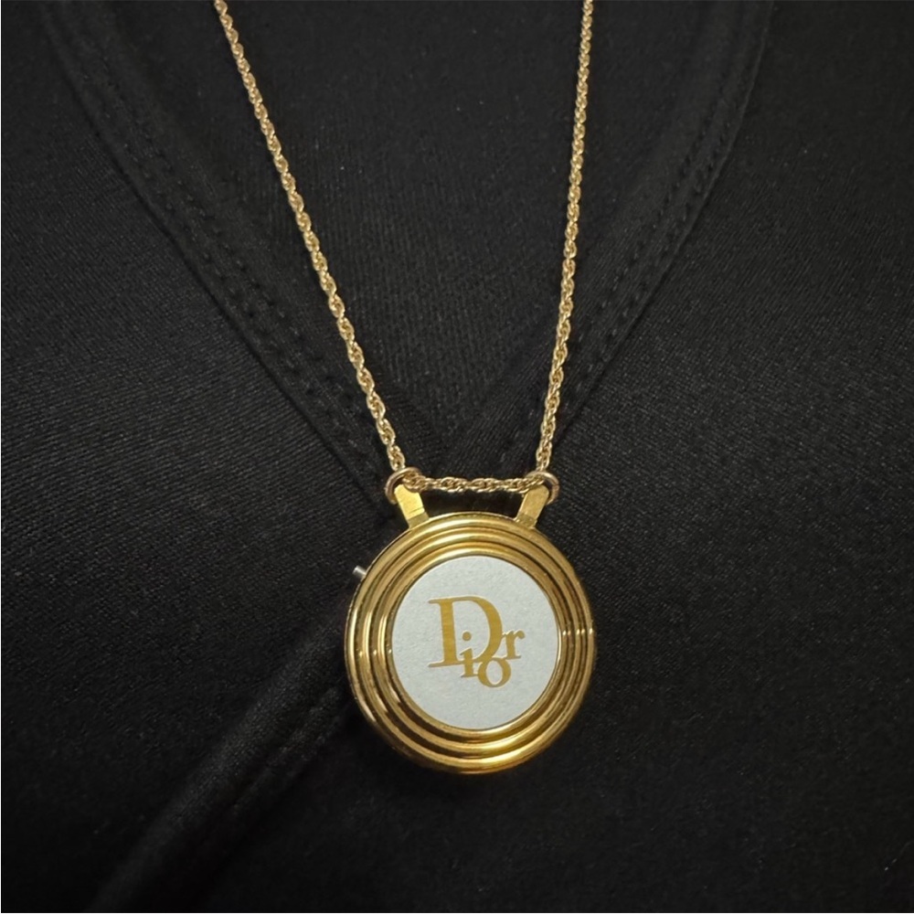 Authentic Christian Dior Gold Tone Necklace with Logo Pendant Watch EUC - Picture 1 of 7